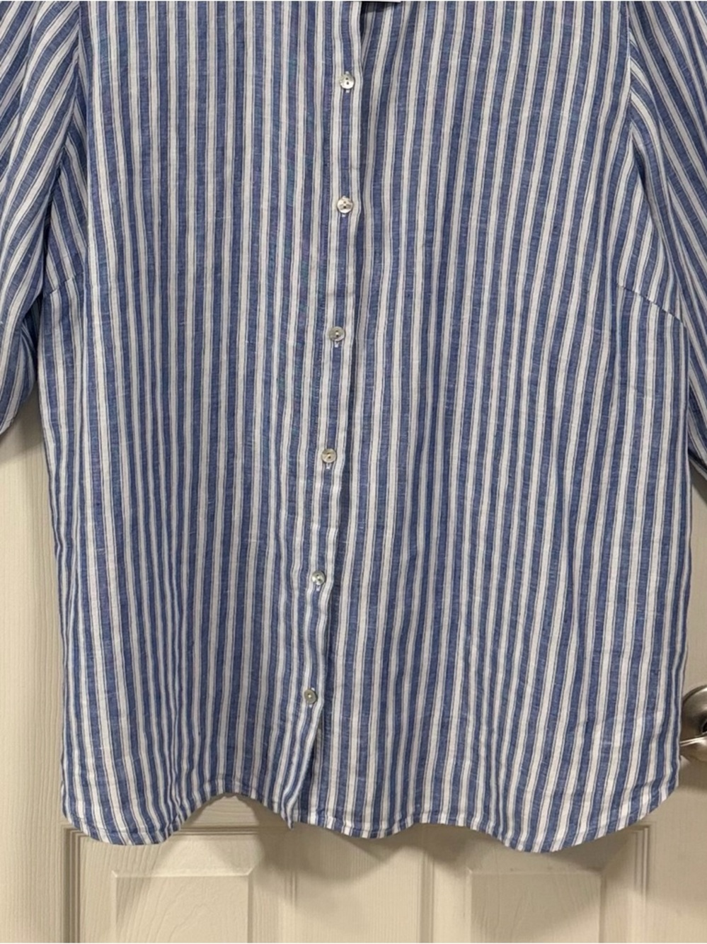 J. Jill Blue and White Striped Linen Button-Front Shirt - Picture 12 of 16